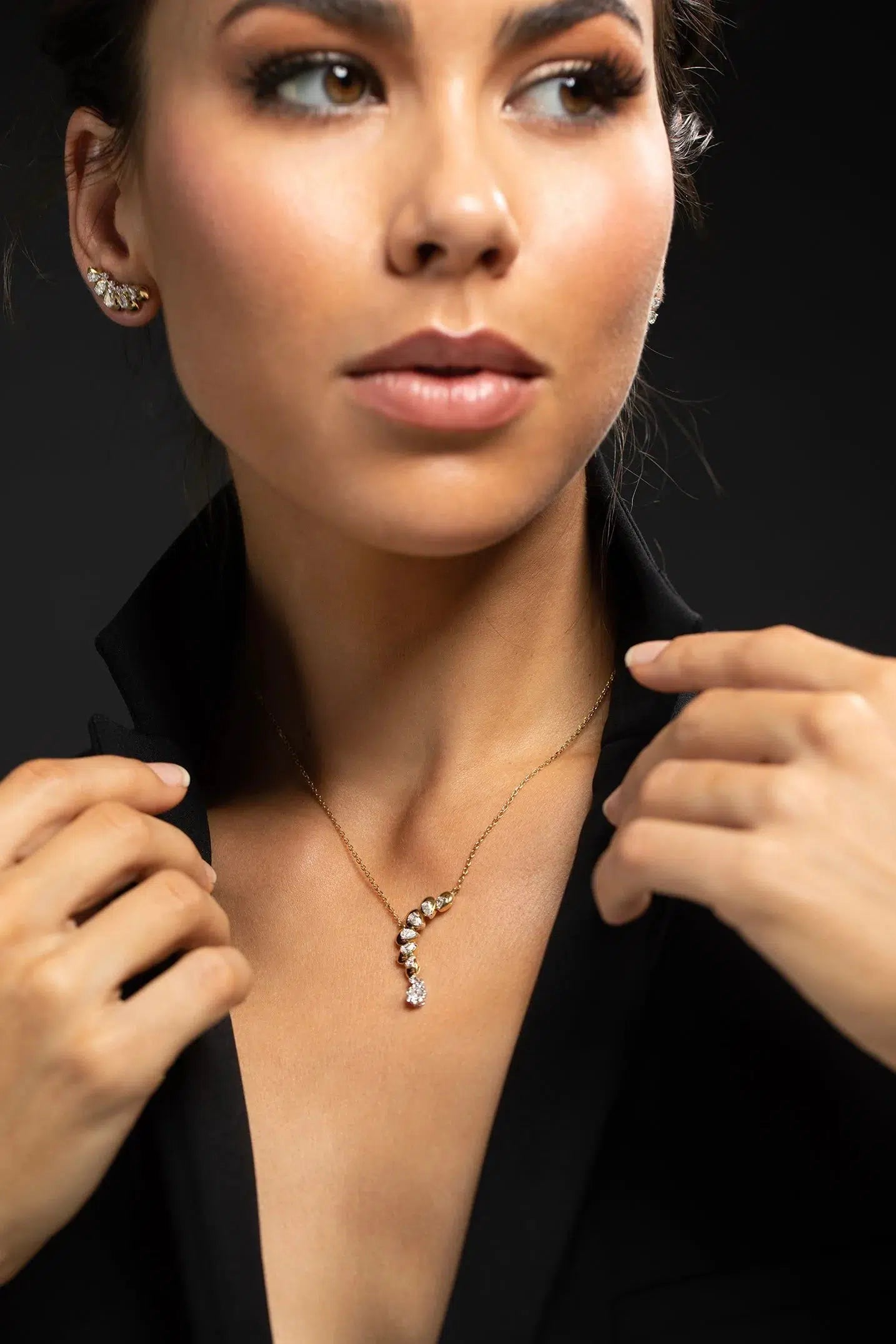YEPREM JEWELLERY-Pear Diamond Pendant Necklace-YELLOW GOLD