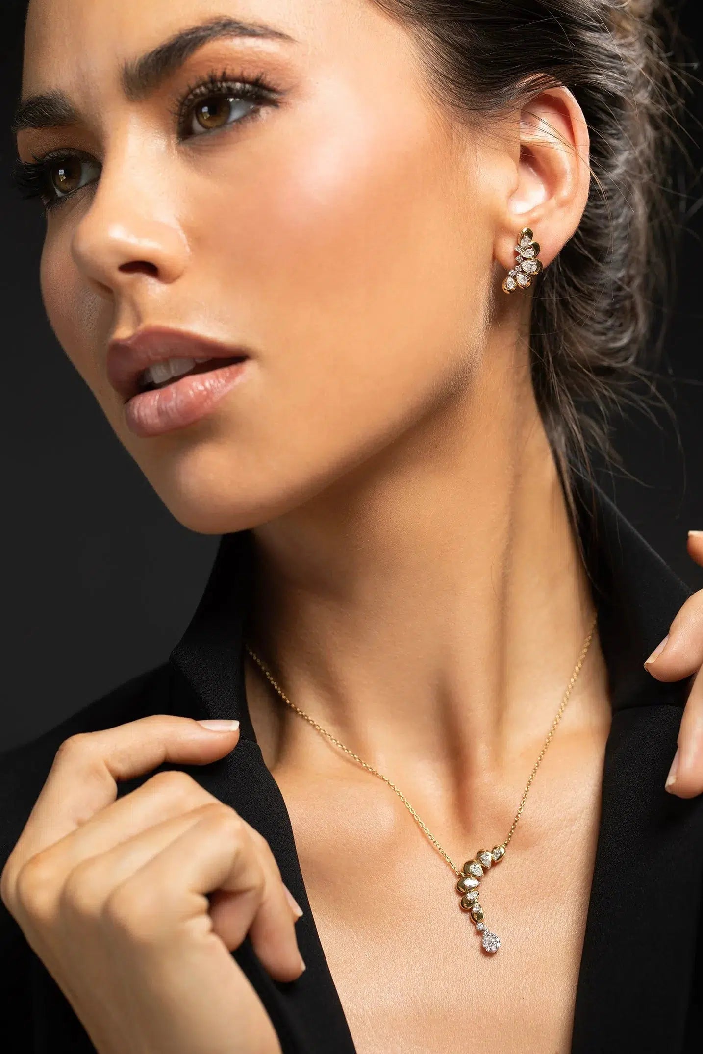 YEPREM JEWELLERY-Pear Diamond Pendant Necklace-YELLOW GOLD