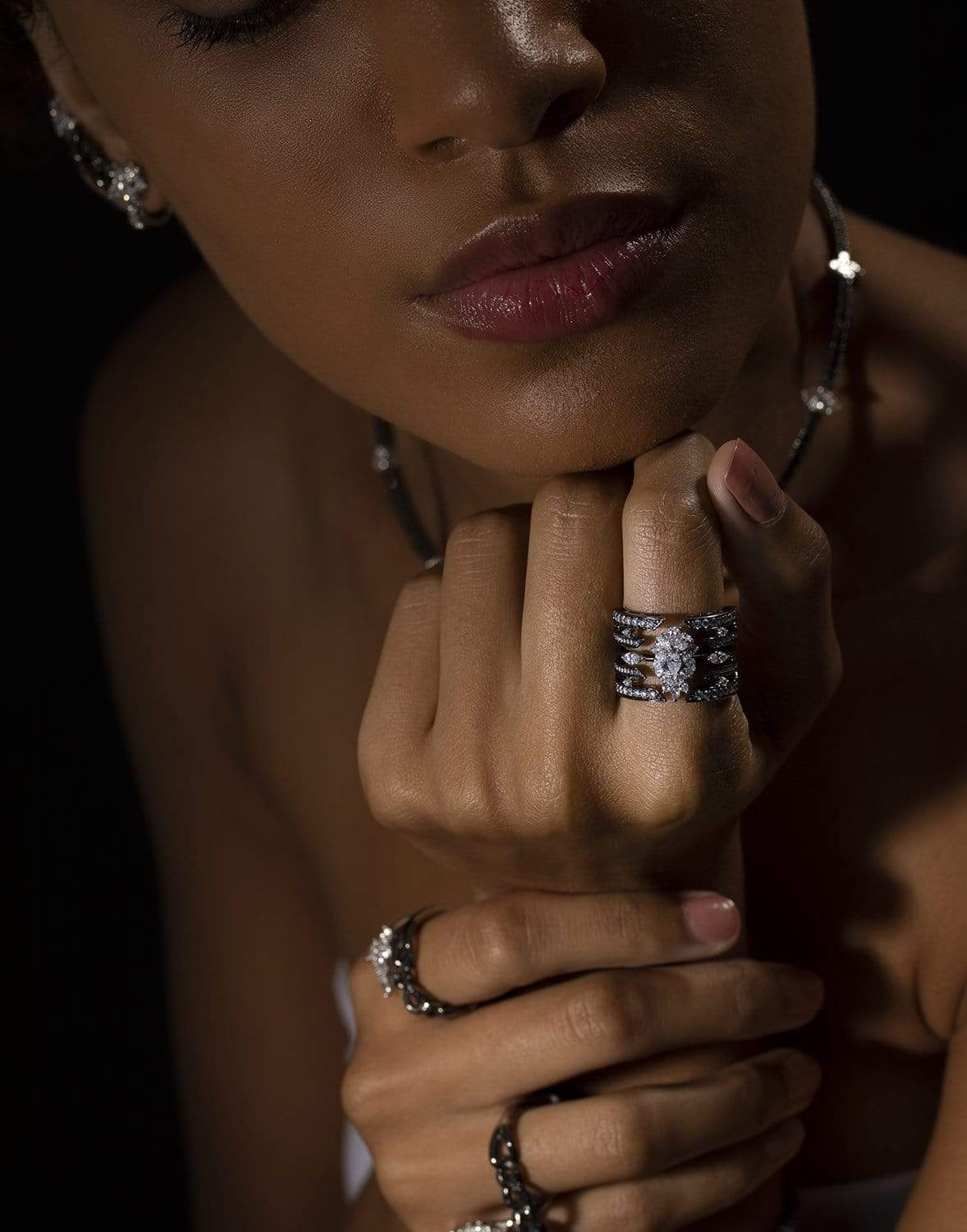 YEPREM JEWELLERY-Marquis and Round Diamond Ring-BLACK GOLD