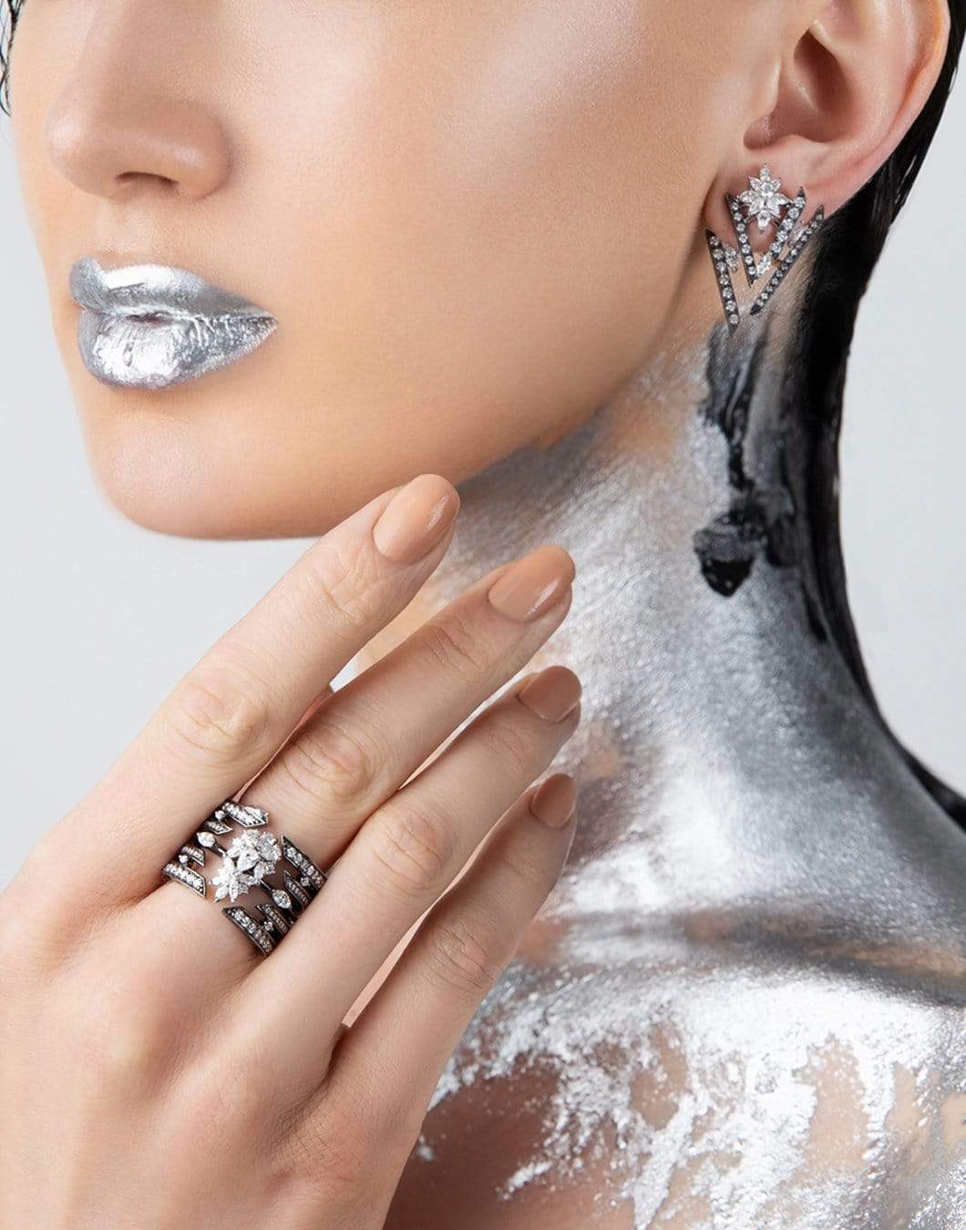 YEPREM JEWELLERY-Marquis and Round Diamond Ring-BLACK GOLD