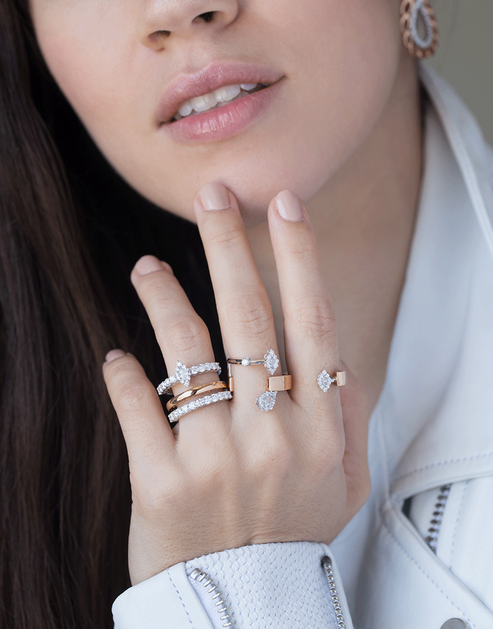 YEPREM JEWELLERY-Pear Diamond Double Finger Ring-ROSE GOLD