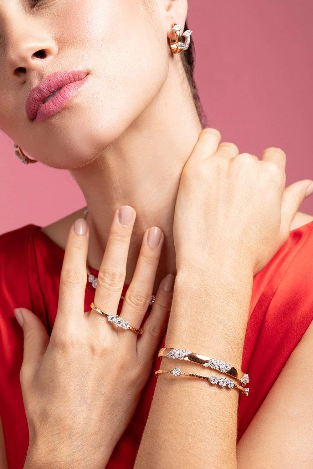 YEPREM JEWELLERY-Pink Strada Round Diamond Double Ring-ROSE GOLD