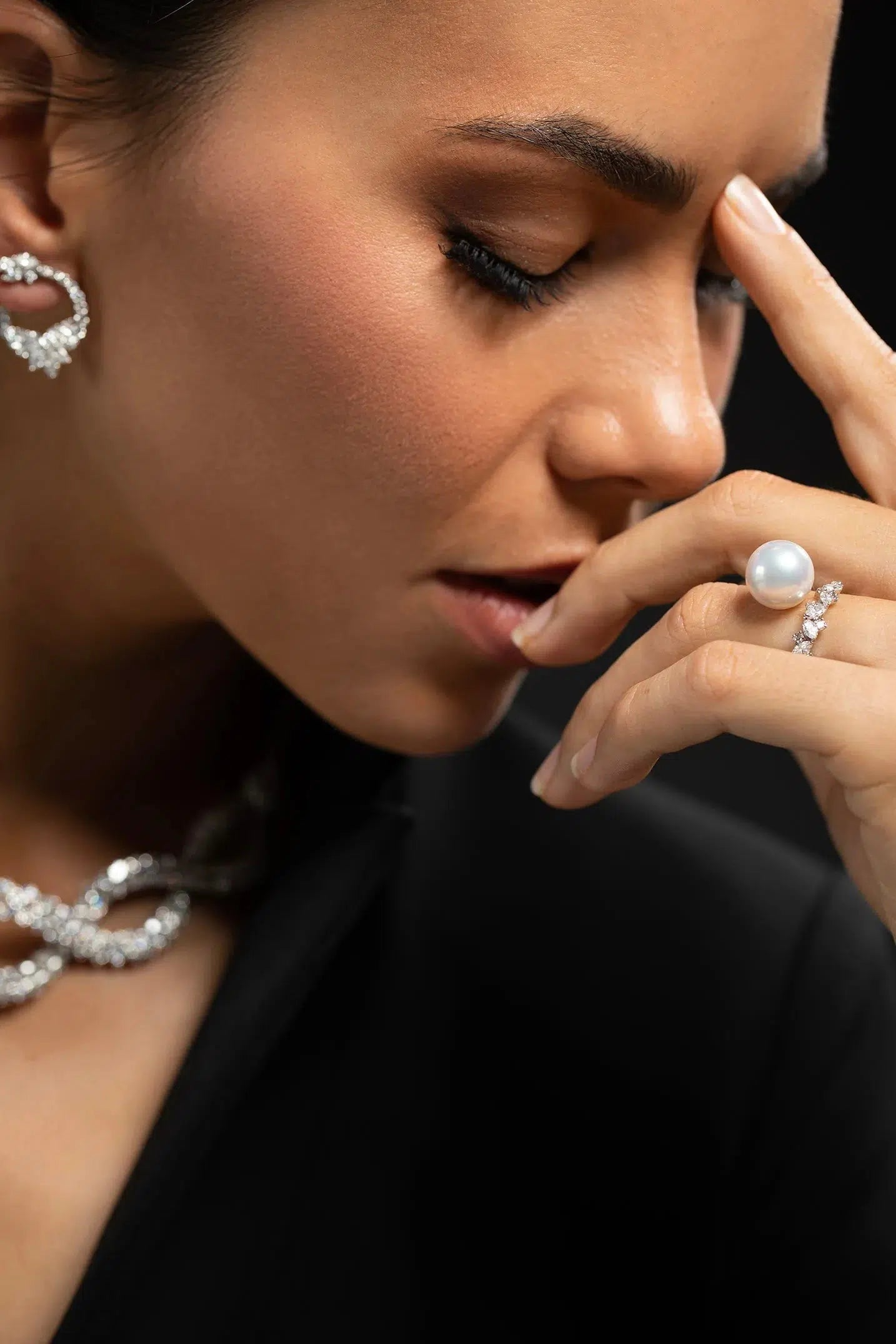 YEPREM JEWELLERY-Diamond Pearl Ring-WHITE GOLD