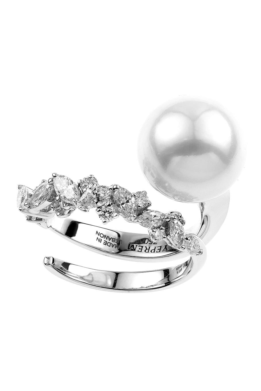 YEPREM JEWELLERY-Diamond Pearl Ring-WHITE GOLD