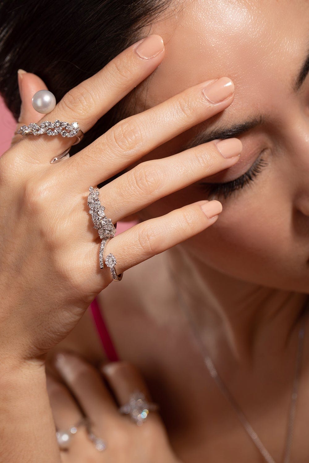 YEPREM JEWELLERY-Floating Pearl and Diamond Ring-WHITE GOLD