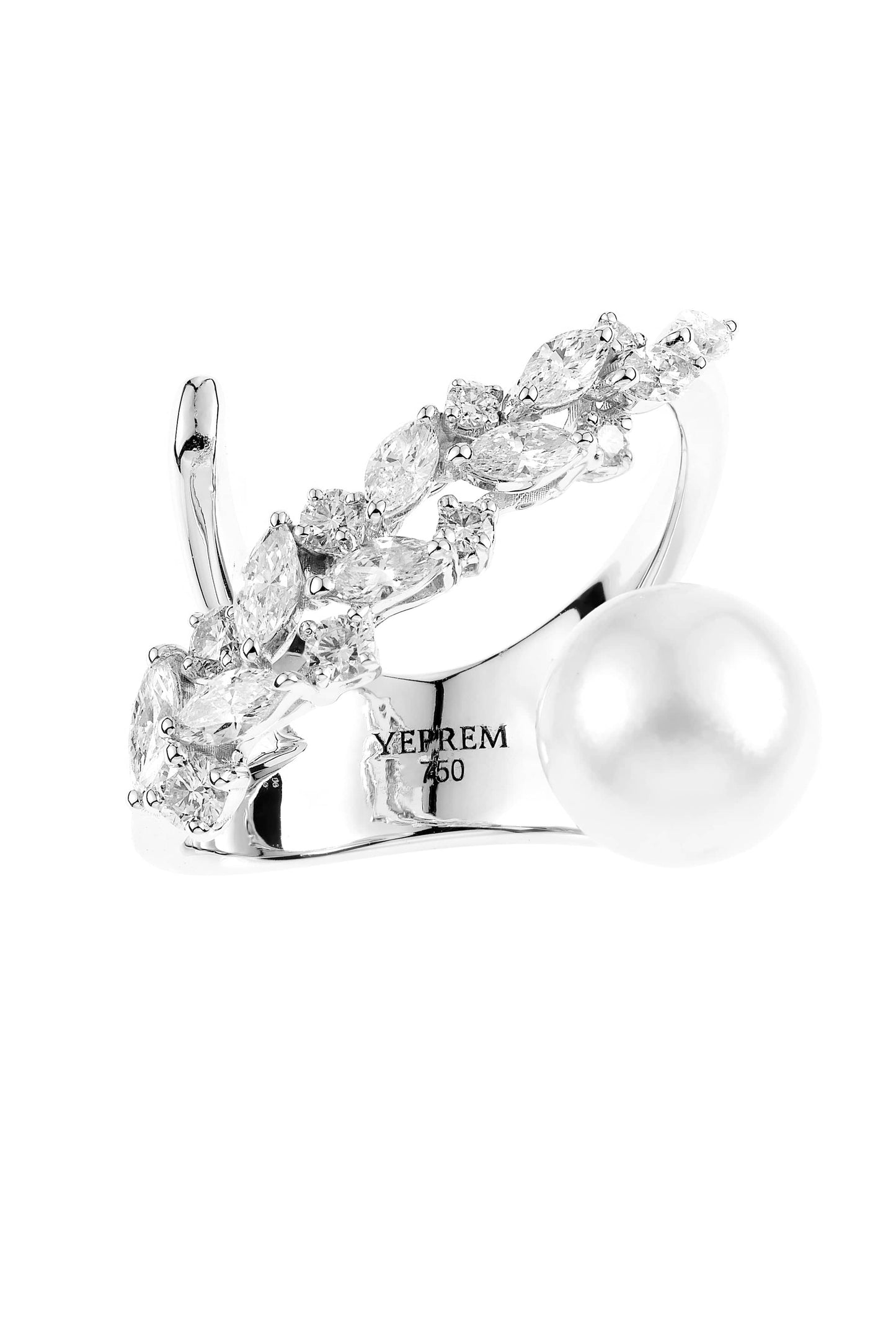 YEPREM JEWELLERY-Floating Pearl and Diamond Ring-WHITE GOLD