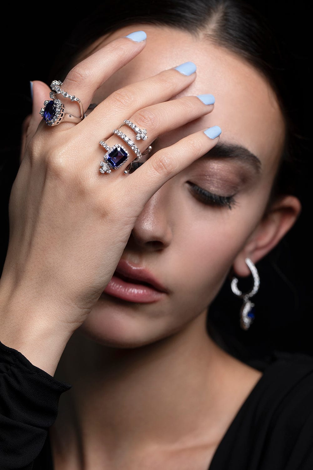 YEPREM JEWELLERY-Tanzanite and Diamond Stack Ring-WHITE GOLD
