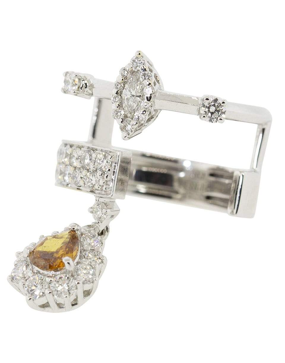 YEPREM JEWELLERY-Brown Pear Diamond Dangle Ring-WHITE GOLD
