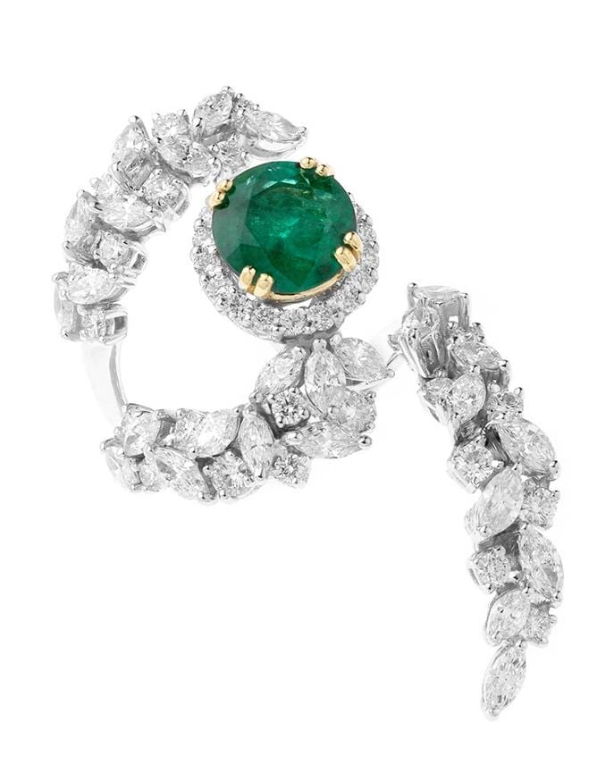 YEPREM JEWELLERY-Emerald and Marquise Diamond Ring-WHITE GOLD