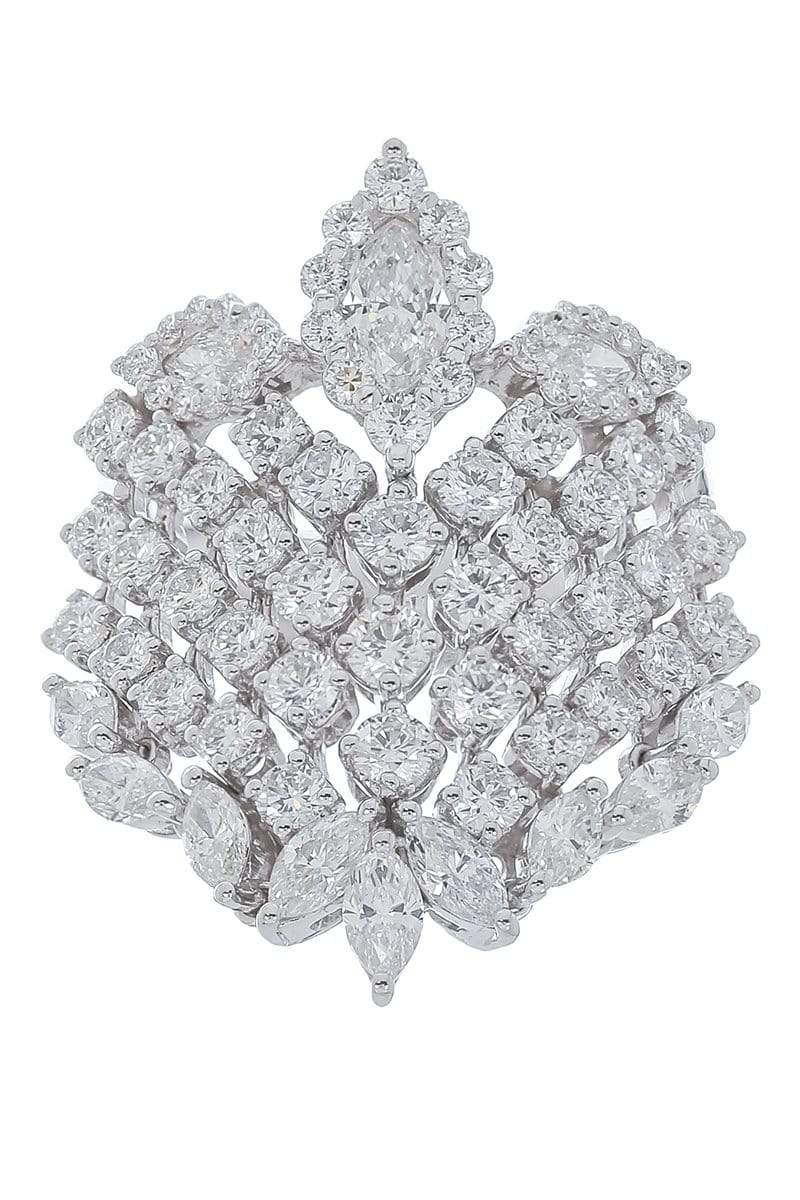 YEPREM JEWELLERY-Marquise and Round Diamond Wide Band Ring-WHITE GOLD