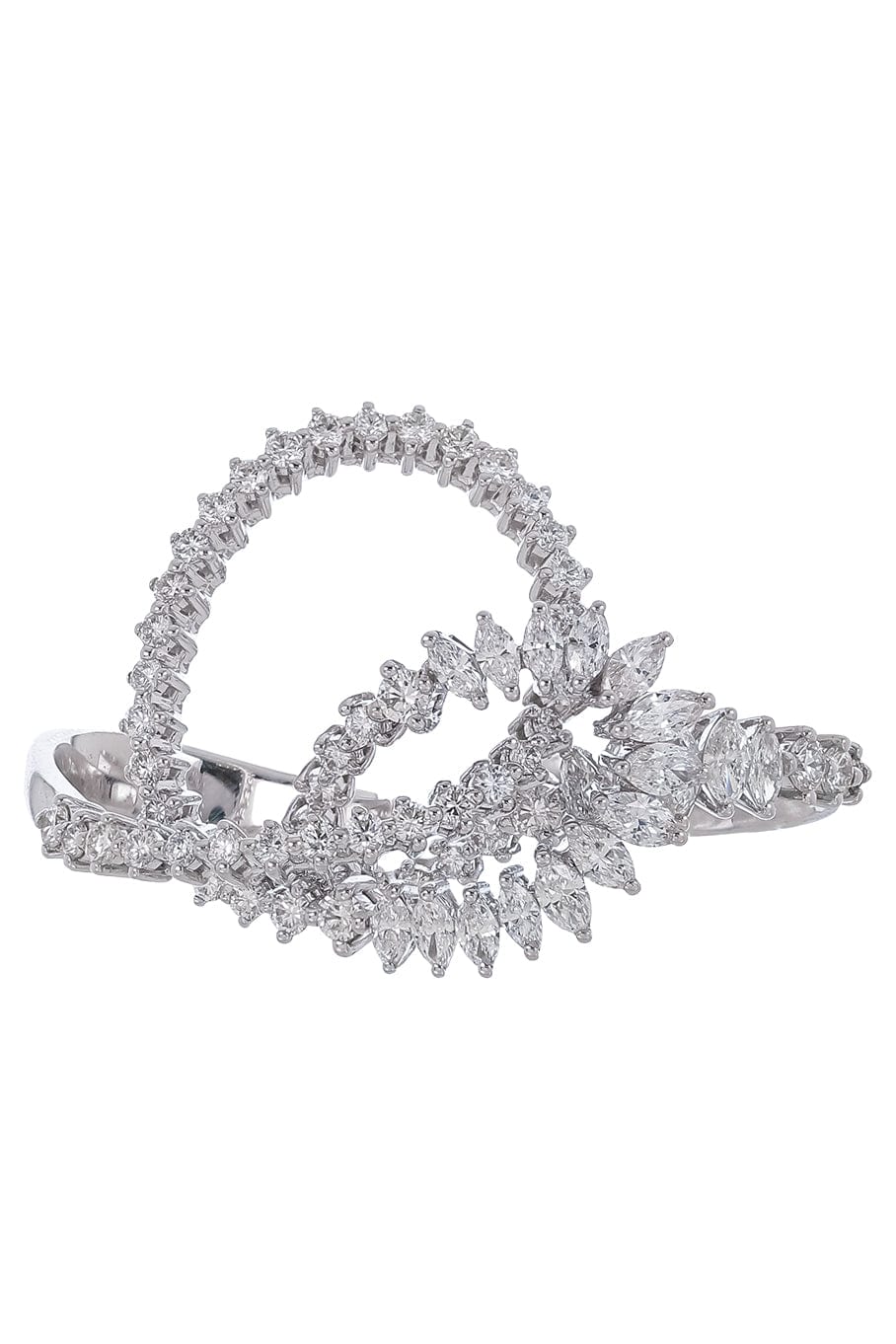 YEPREM JEWELLERY-Diamond Swirl Two Finger Ring-WHITE GOLD