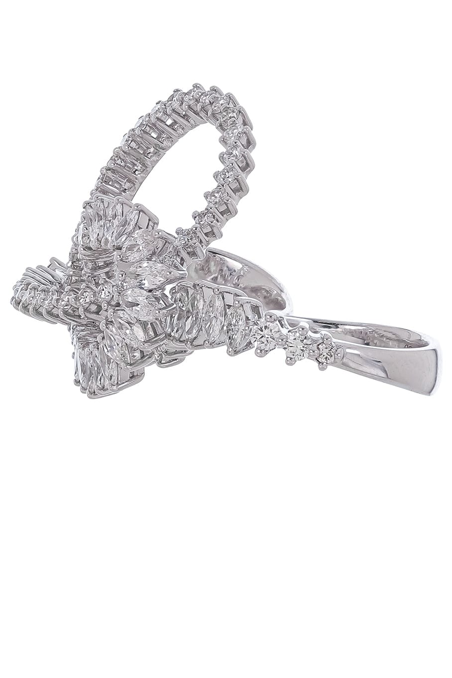 YEPREM JEWELLERY-Diamond Swirl Two Finger Ring-WHITE GOLD