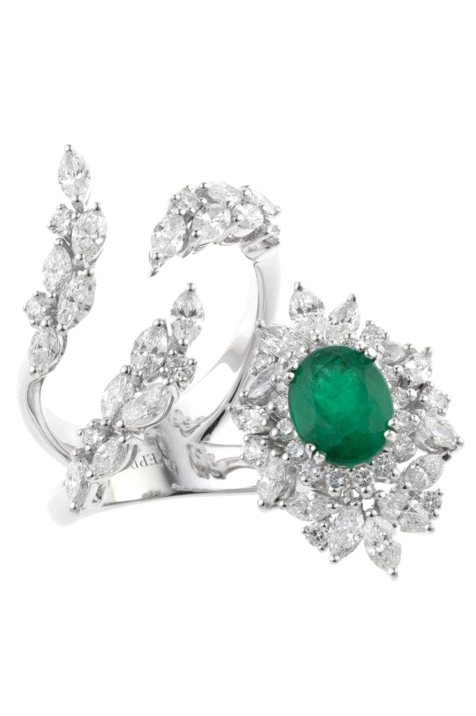 YEPREM JEWELLERY-Emerald and Marquise Diamond Ring-WHITE GOLD