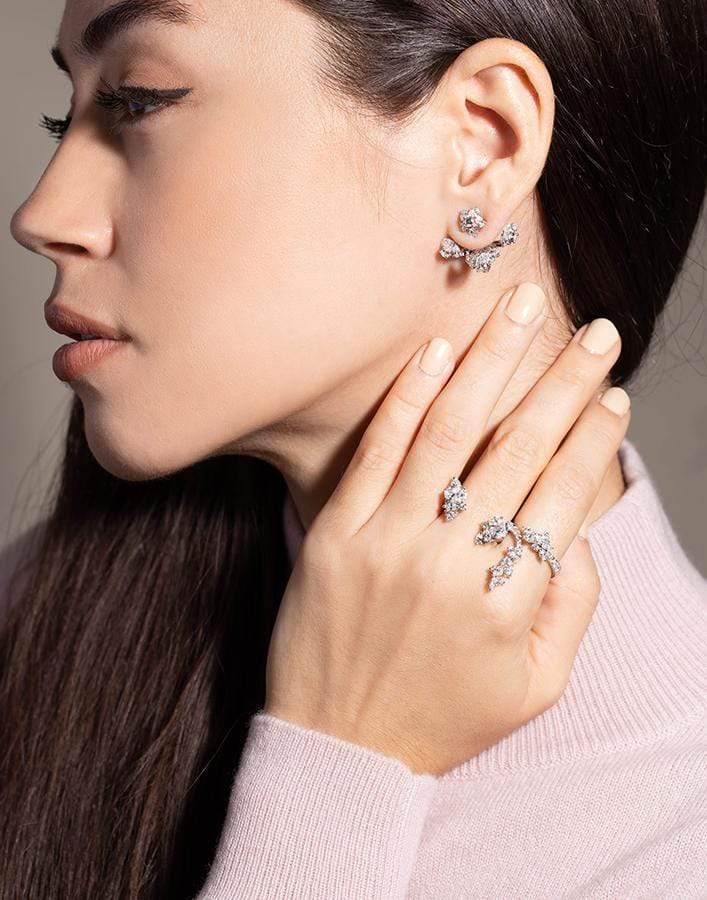 YEPREM JEWELLERY-Marquise and Round Diamond Open Ring-WHITE GOLD