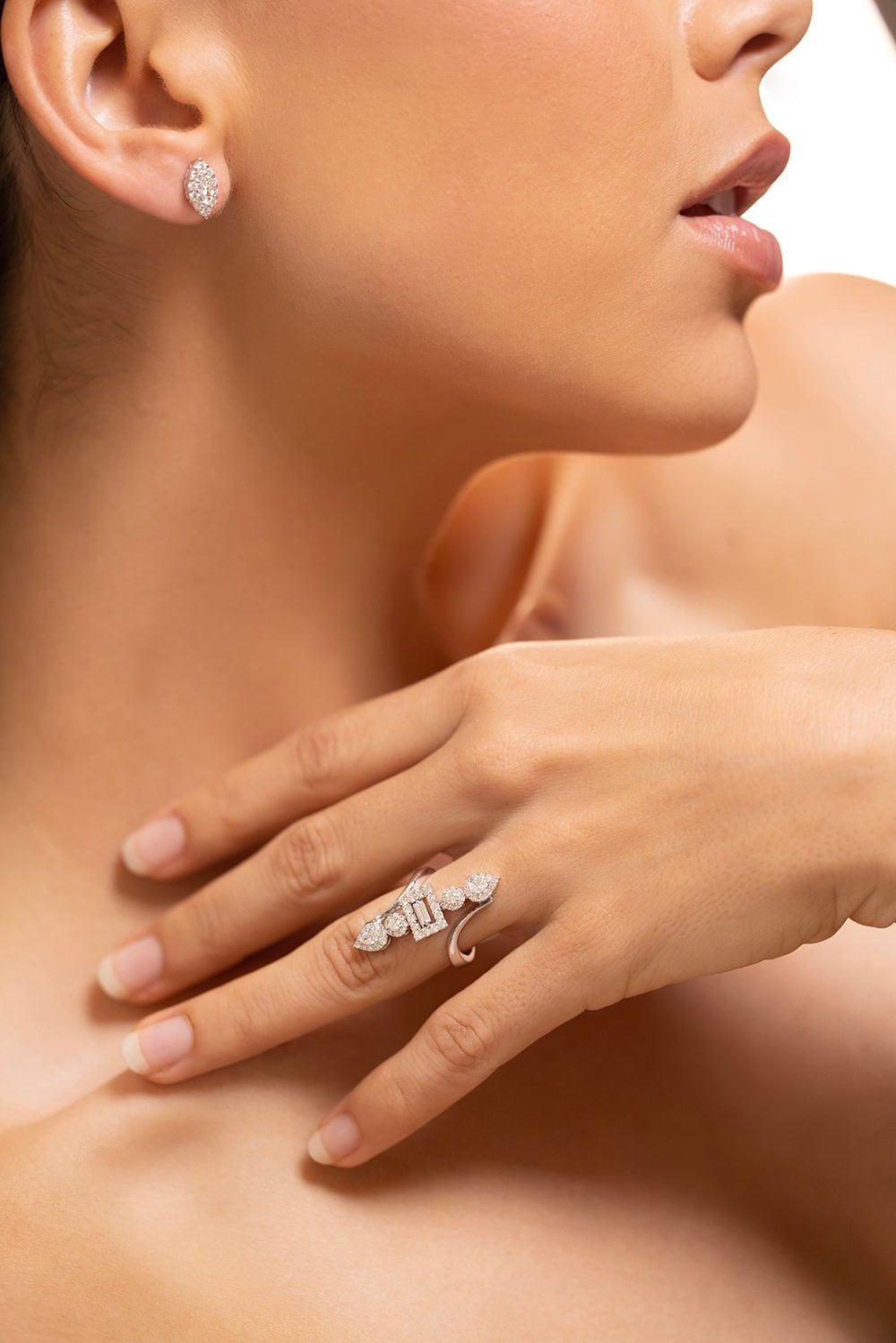 YEPREM JEWELLERY-Pear Baguette Diamond Ring-WHITE GOLD