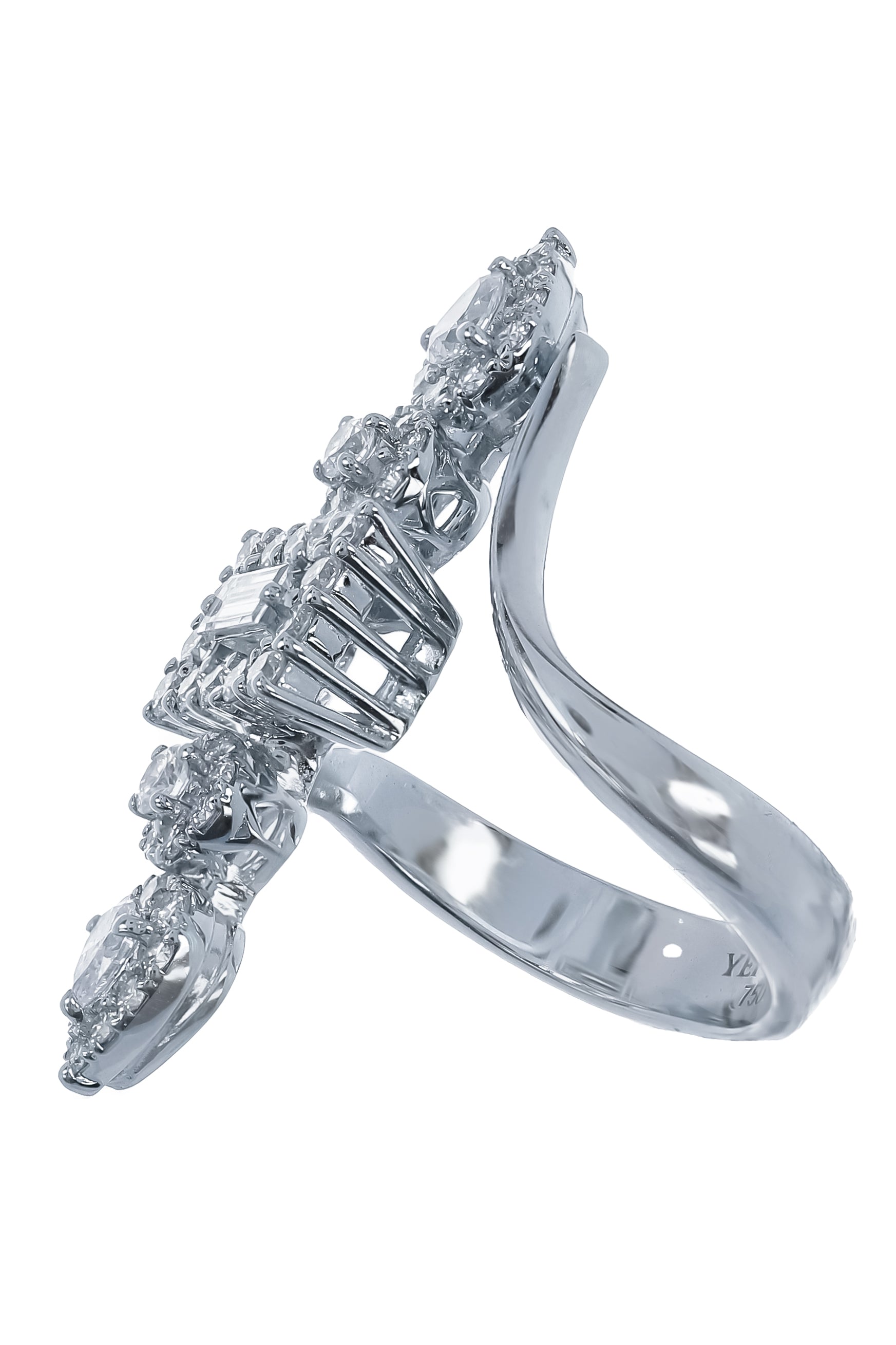 YEPREM JEWELLERY-Pear Baguette Diamond Ring-WHITE GOLD