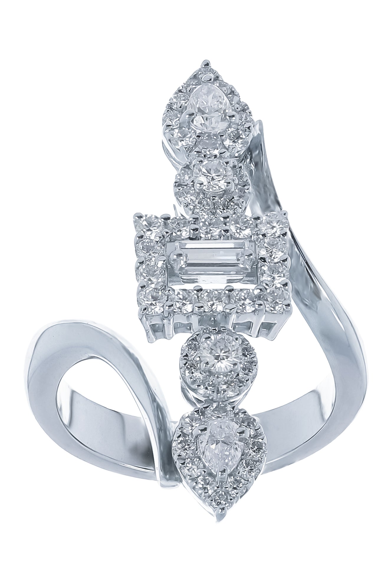 YEPREM JEWELLERY-Pear Baguette Diamond Ring-WHITE GOLD