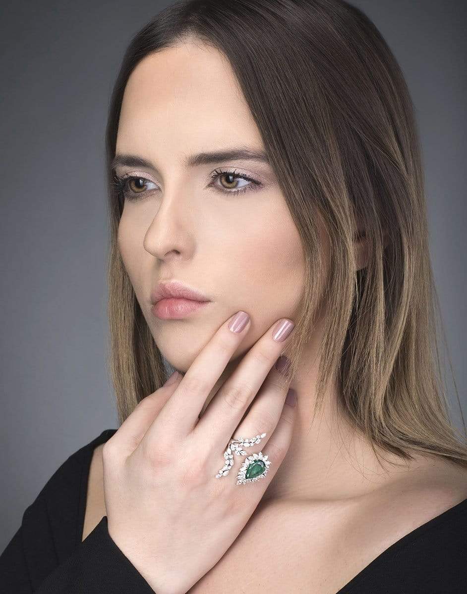 YEPREM JEWELLERY-Pear Emerald Diamond Ring-WHITE GOLD