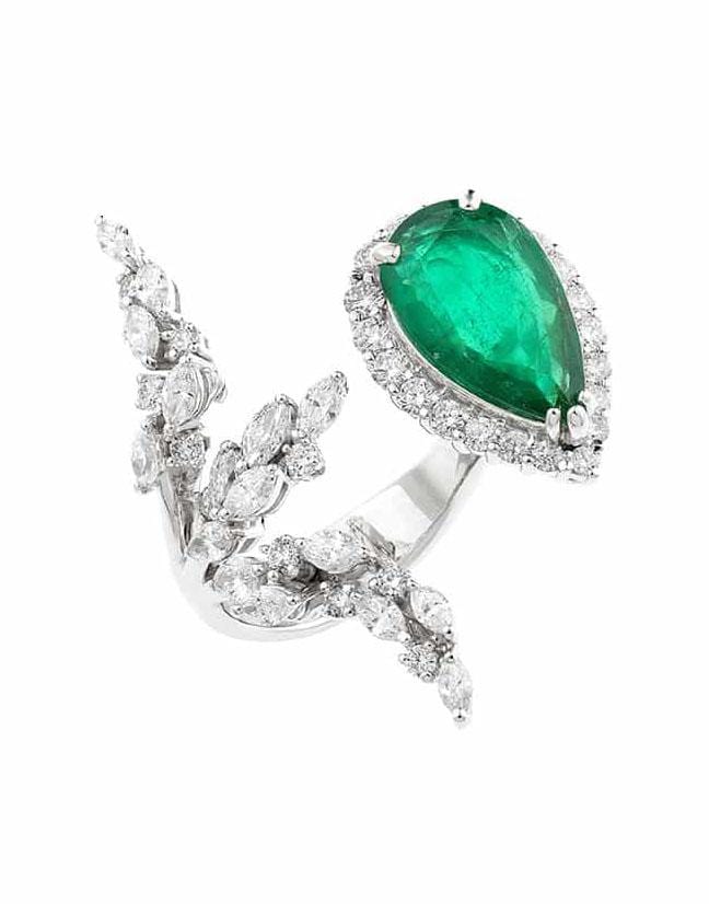 YEPREM JEWELLERY-Pear Emerald Diamond Ring-WHITE GOLD