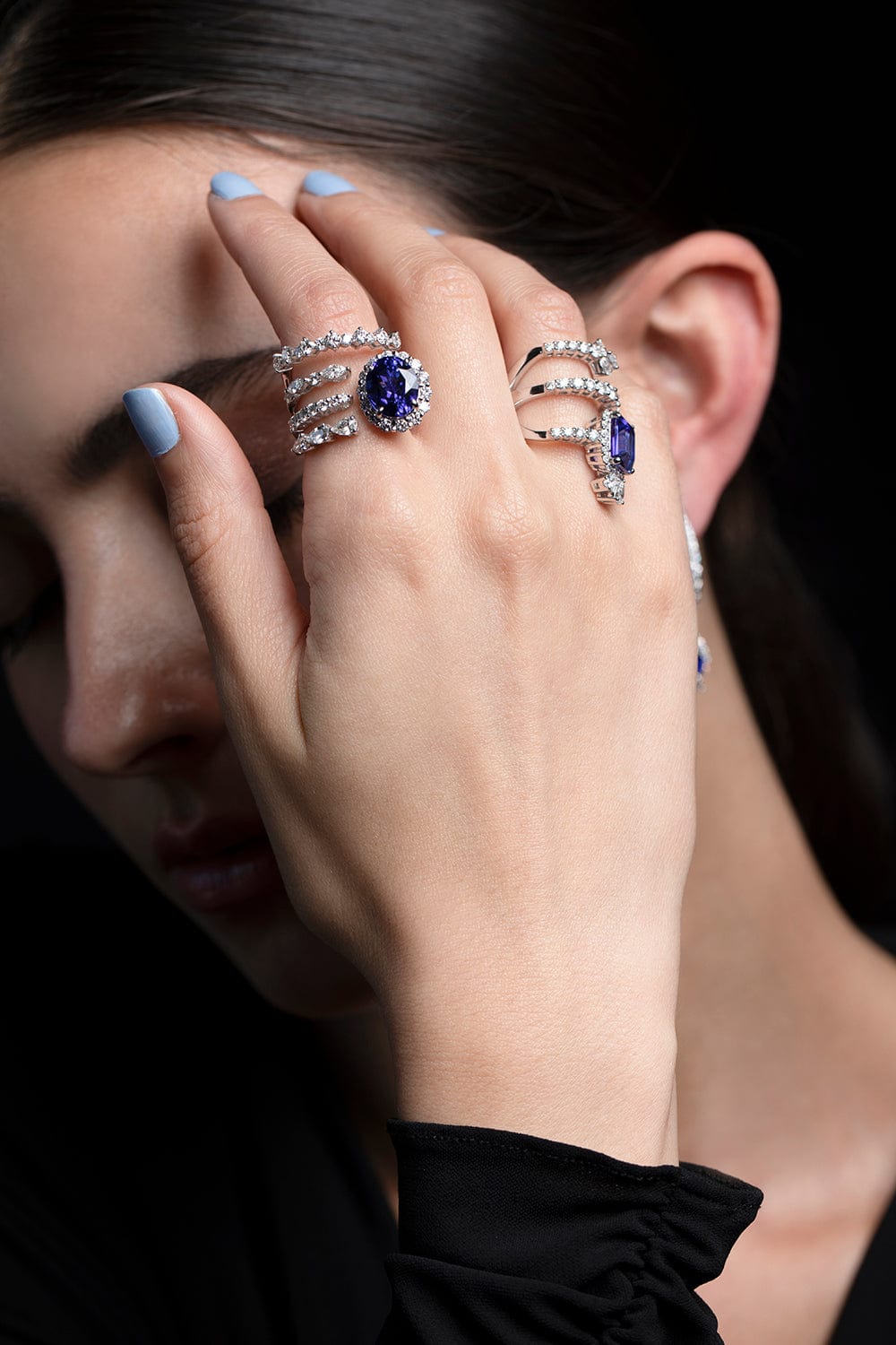 YEPREM JEWELLERY-Diamond and Tanzanite Stack Ring-WHITE GOLD