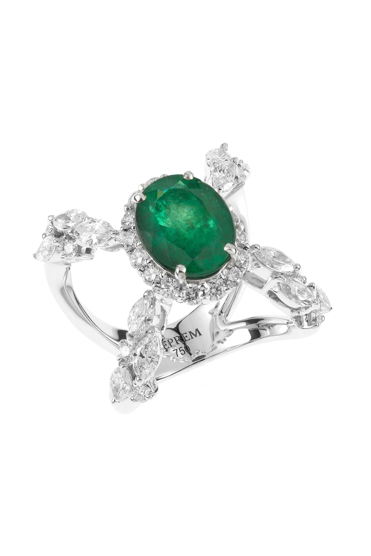 YEPREM JEWELLERY-Emerald and Diamond Ring-WHITE GOLD