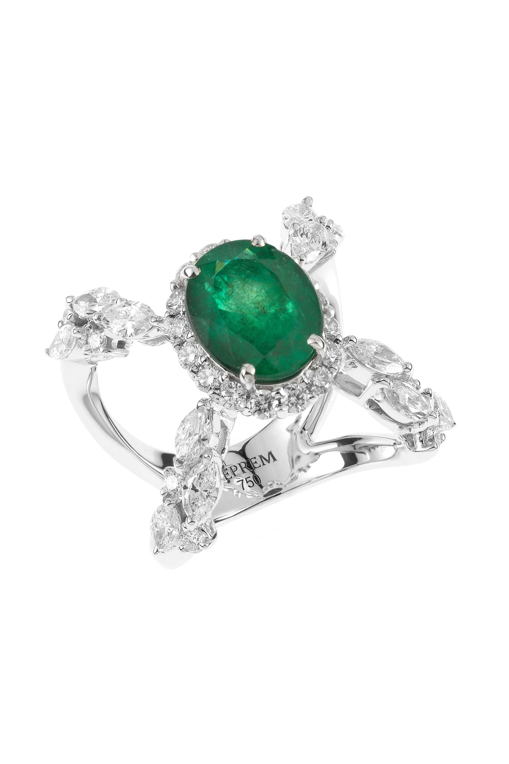YEPREM JEWELLERY-Emerald and Diamond Ring-WHITE GOLD