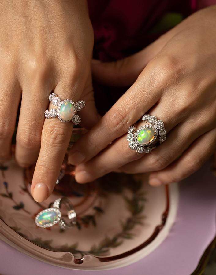 YEPREM JEWELLERY-Opal and Diamond X Ring-WHITE GOLD