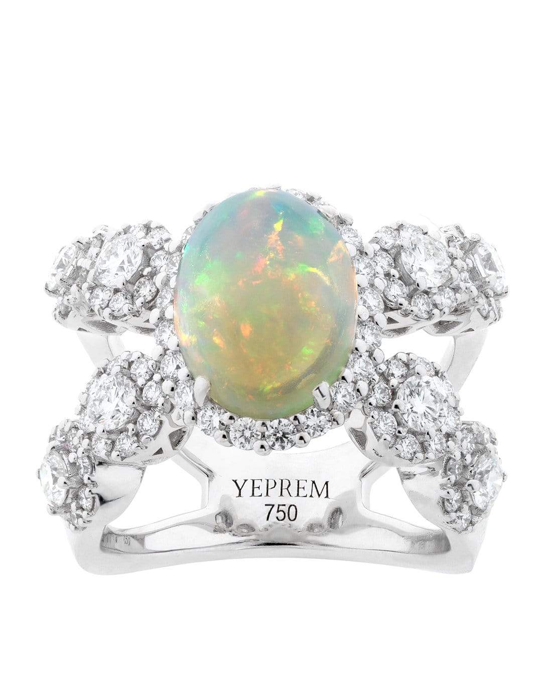 YEPREM JEWELLERY-Opal and Diamond X Ring-WHITE GOLD
