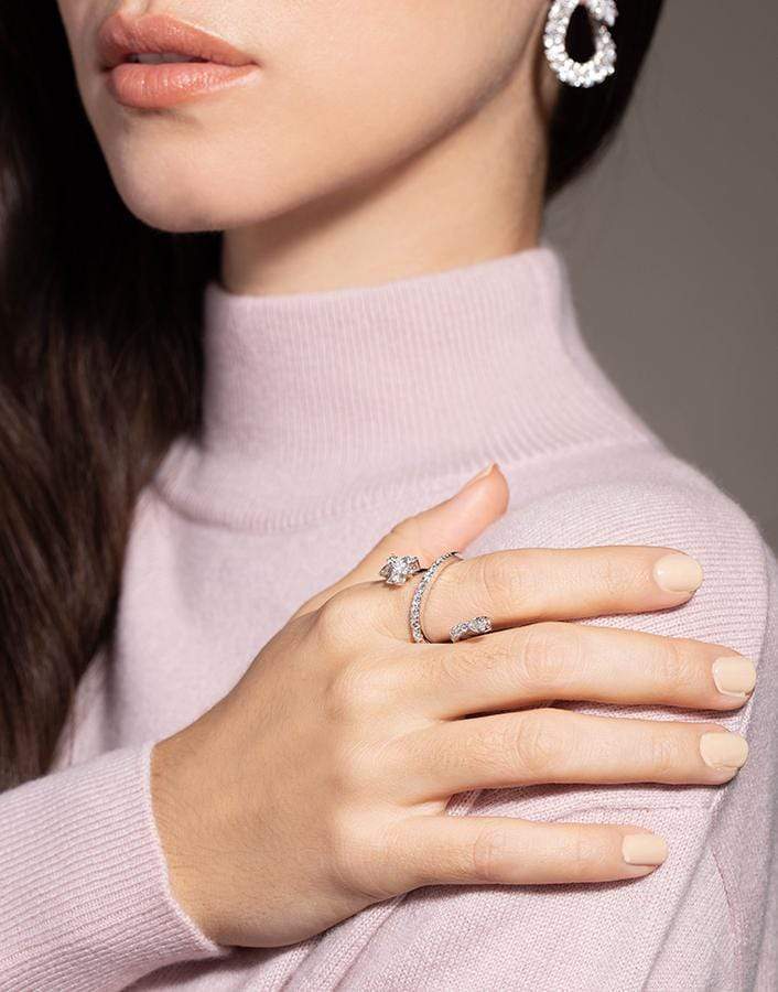 YEPREM JEWELLERY-Pear Diamond Dangle Ring-WHITE GOLD