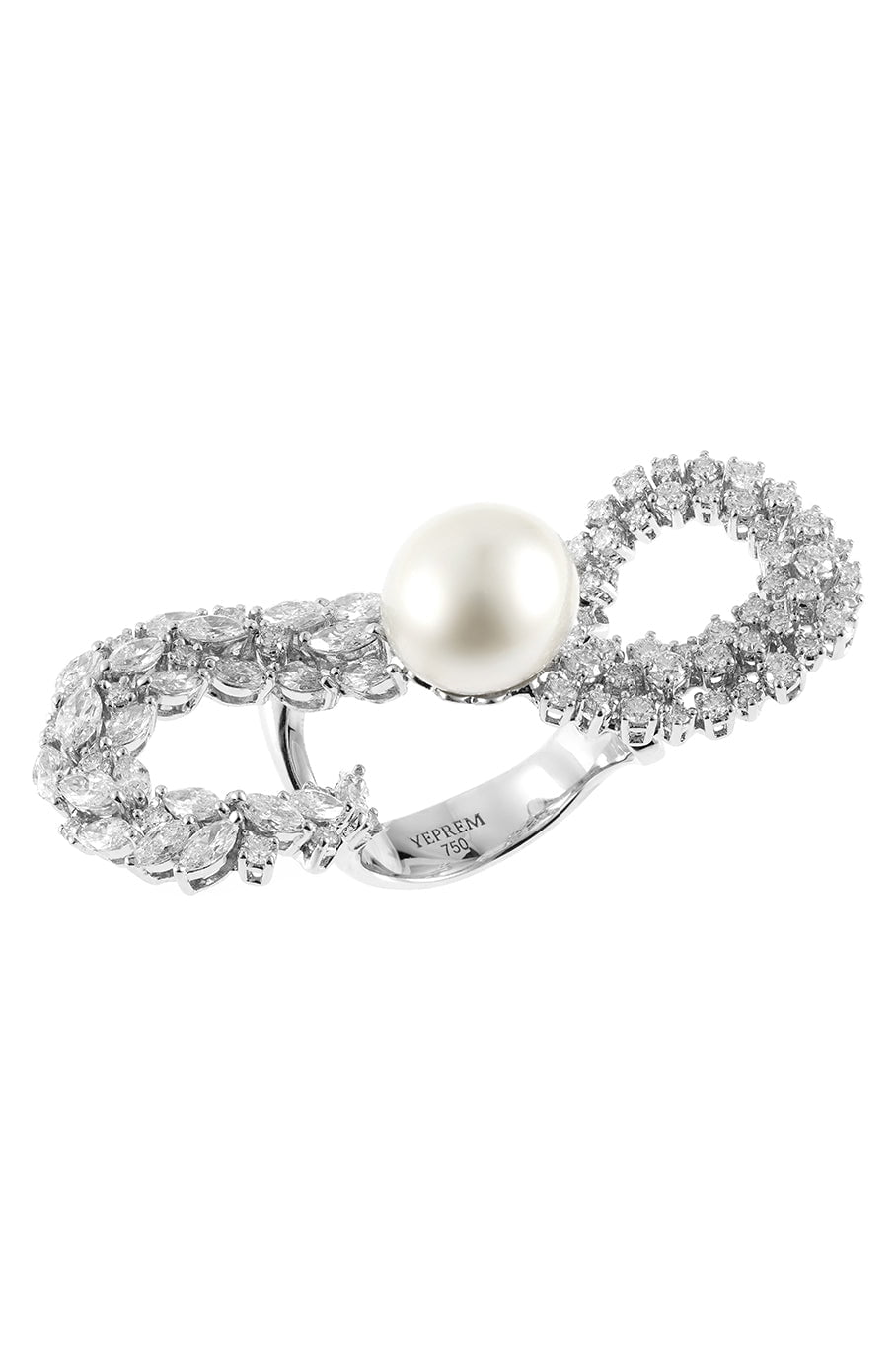 YEPREM JEWELLERY-Pearl Diamond Swirl Ring-WHITE GOLD