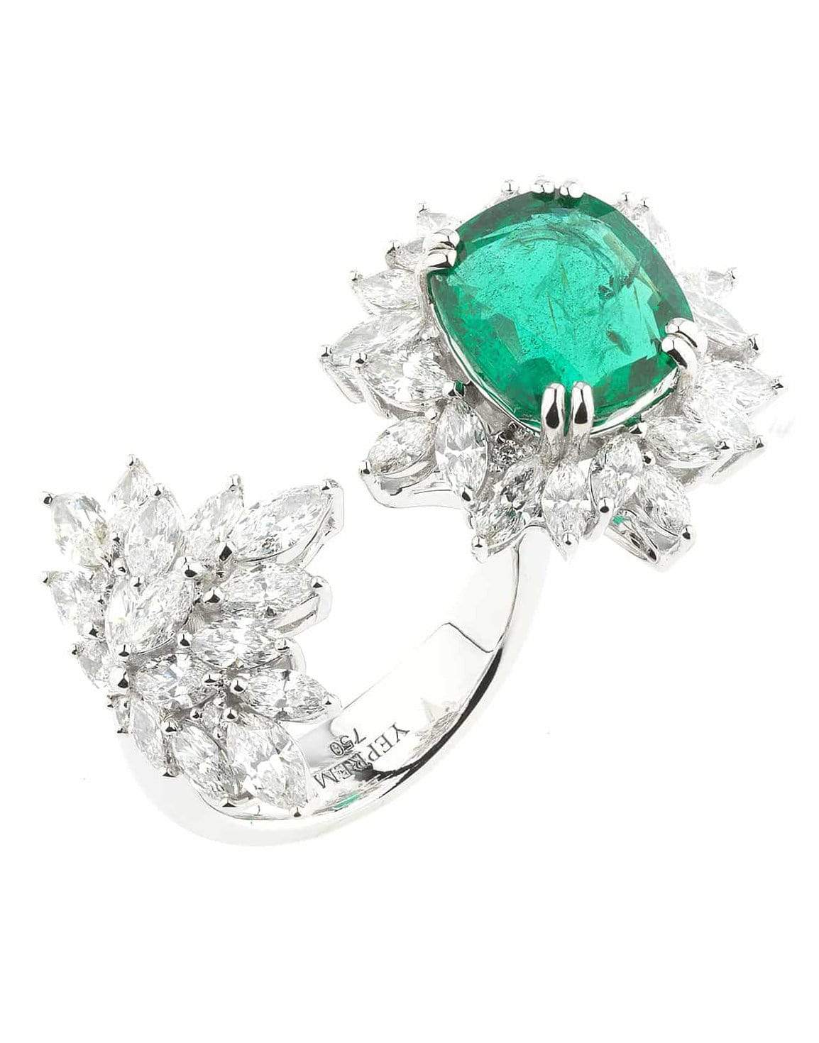 YEPREM JEWELLERY-Reign Emerald and Diamond Ring-WHITE GOLD