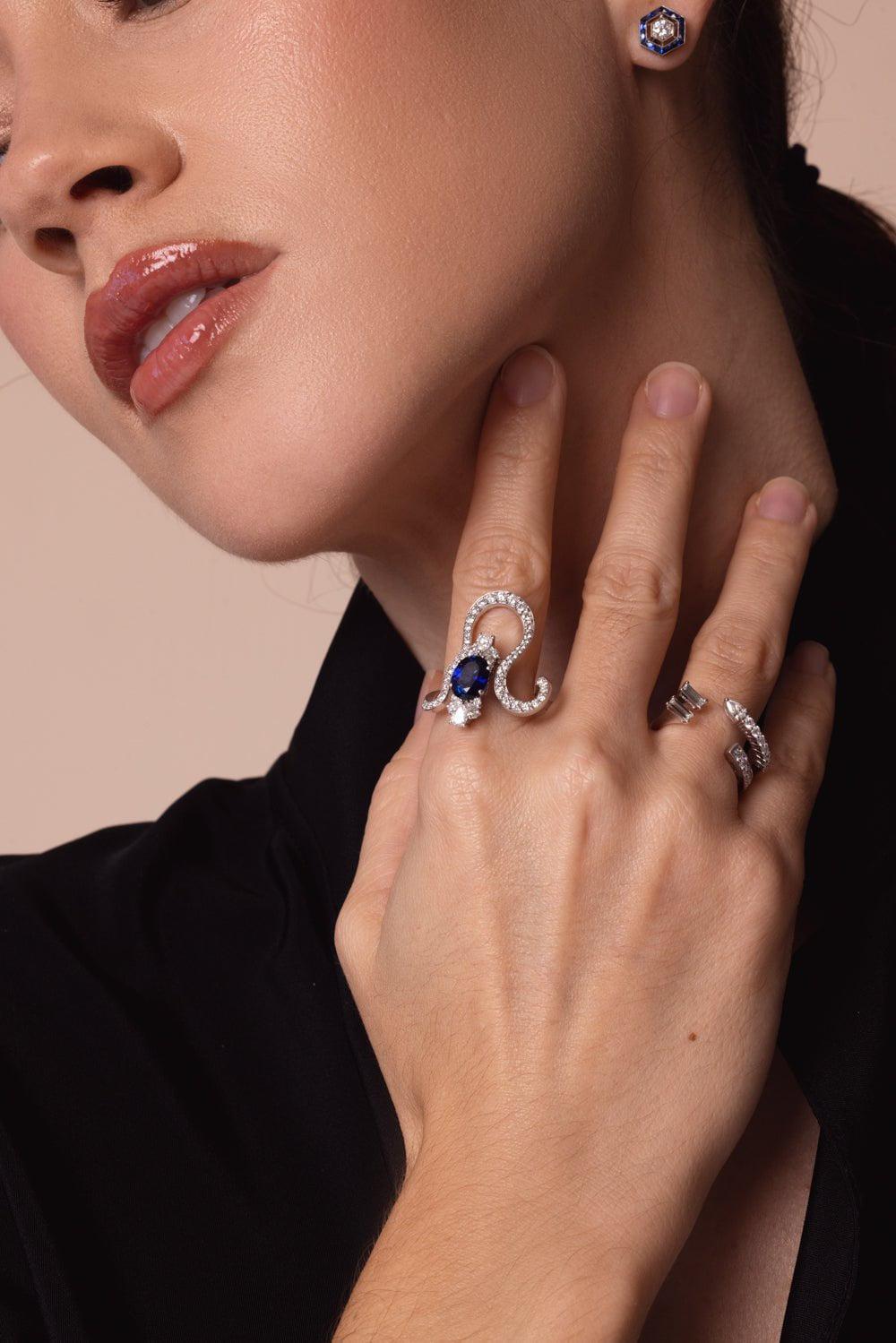 YEPREM JEWELLERY-Reign Supreme Swirl Stackable Ring-WHITE GOLD