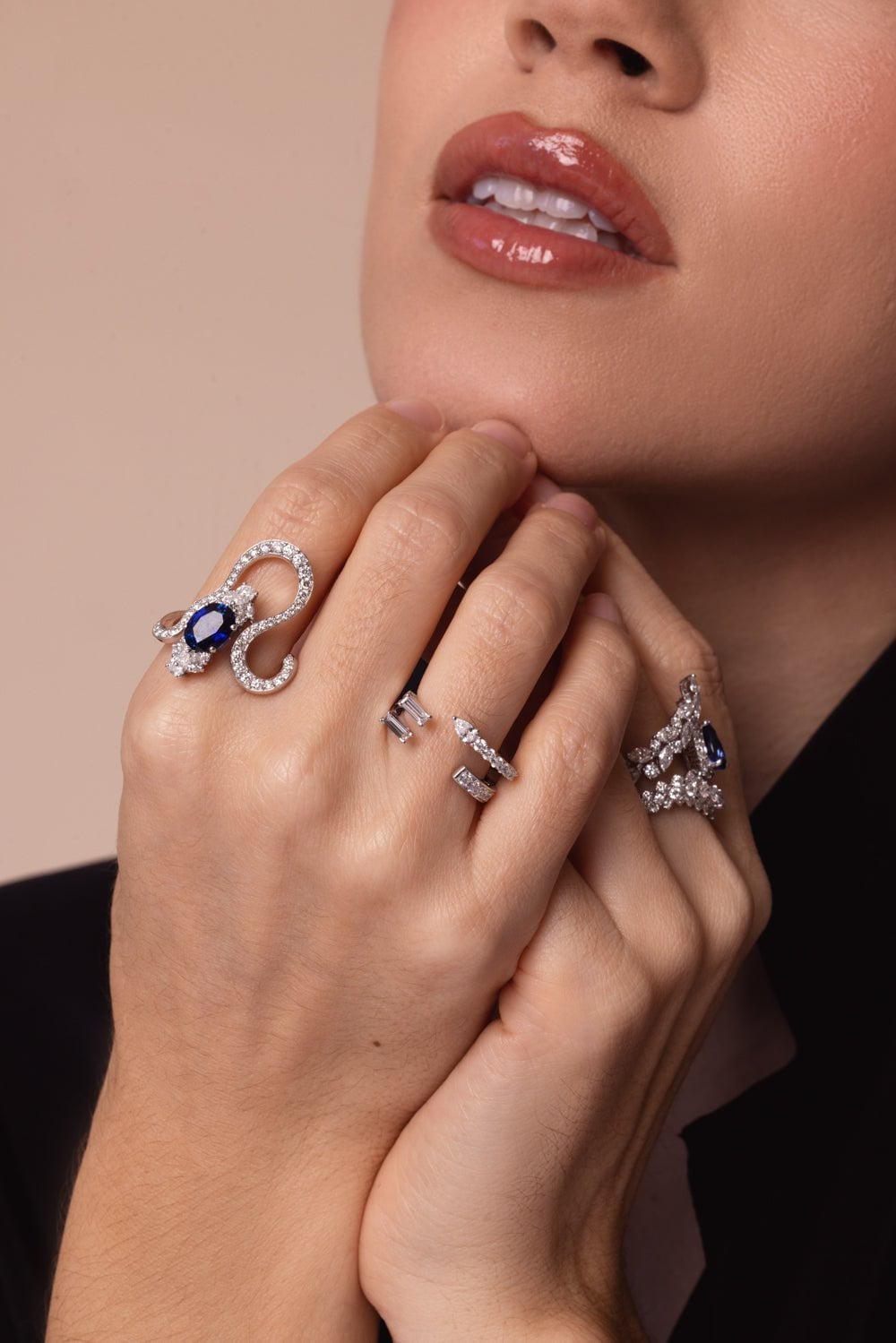 YEPREM JEWELLERY-Reign Supreme Swirl Stackable Ring-WHITE GOLD