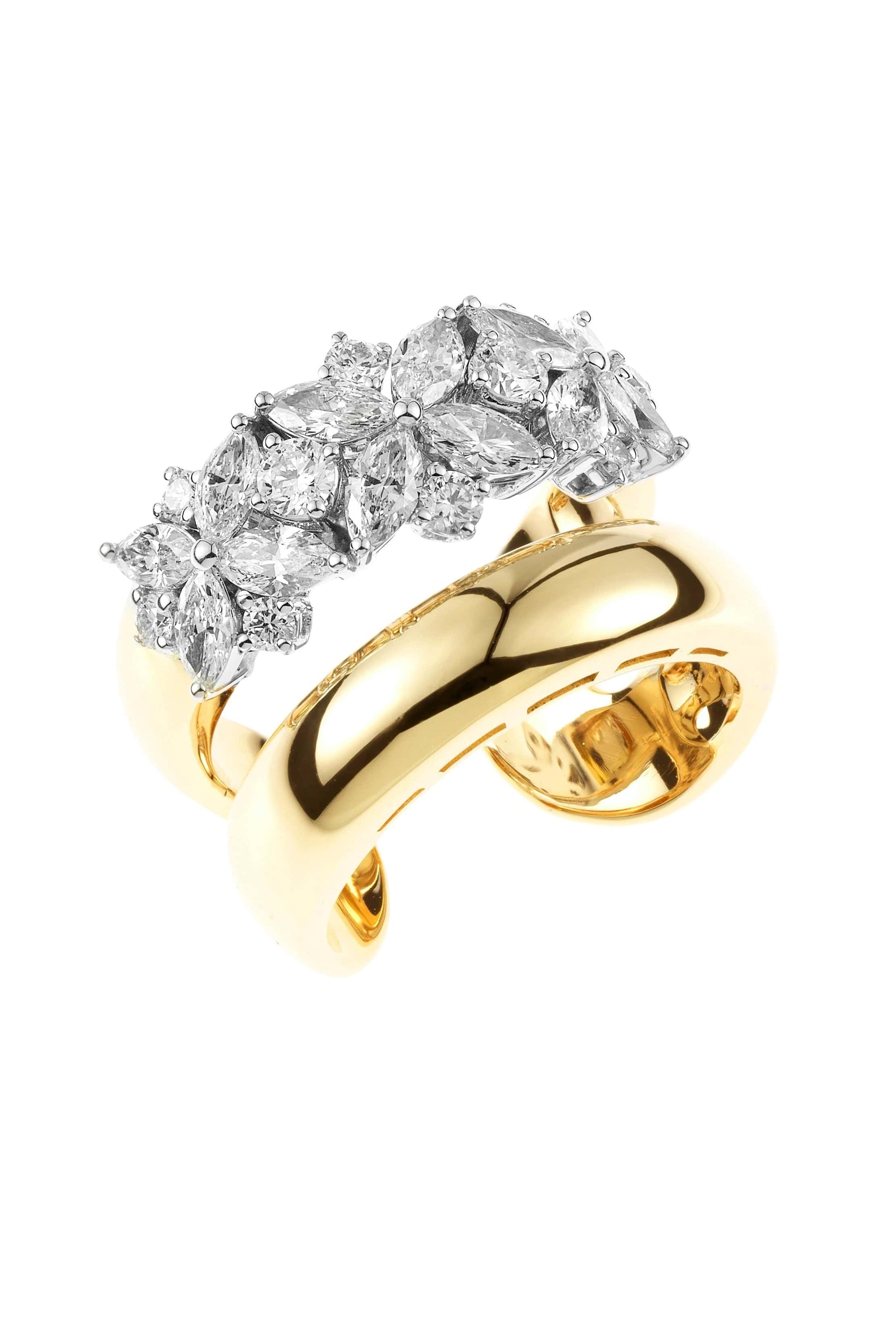 YEPREM JEWELLERY-Gold and Diamond Two-Row Ring-YELLOW GOLD