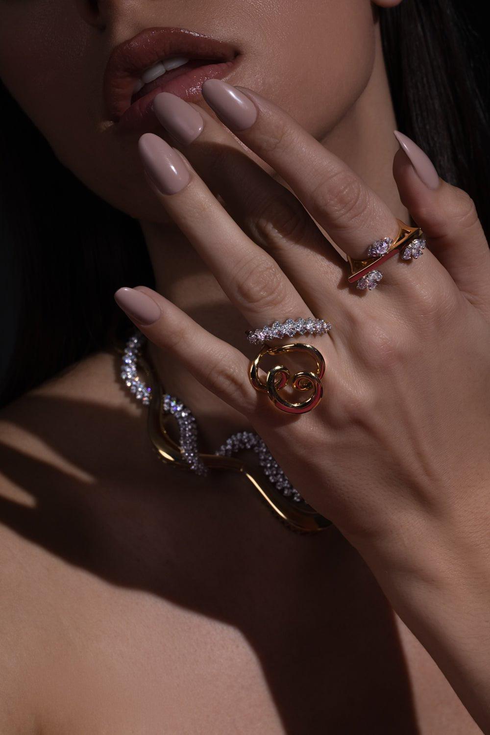 YEPREM JEWELLERY-Diamond Line Bar Ring-YELLOW GOLD