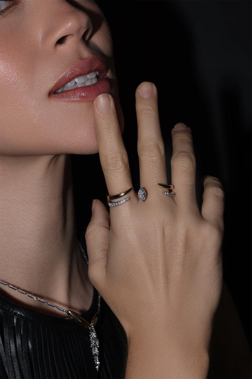 Golden Strada Double Wrap Diamond Ring-YELLOW GOLD-7.5-JEWELRYFINE JEWELRING-YEPREM JEWELLERY