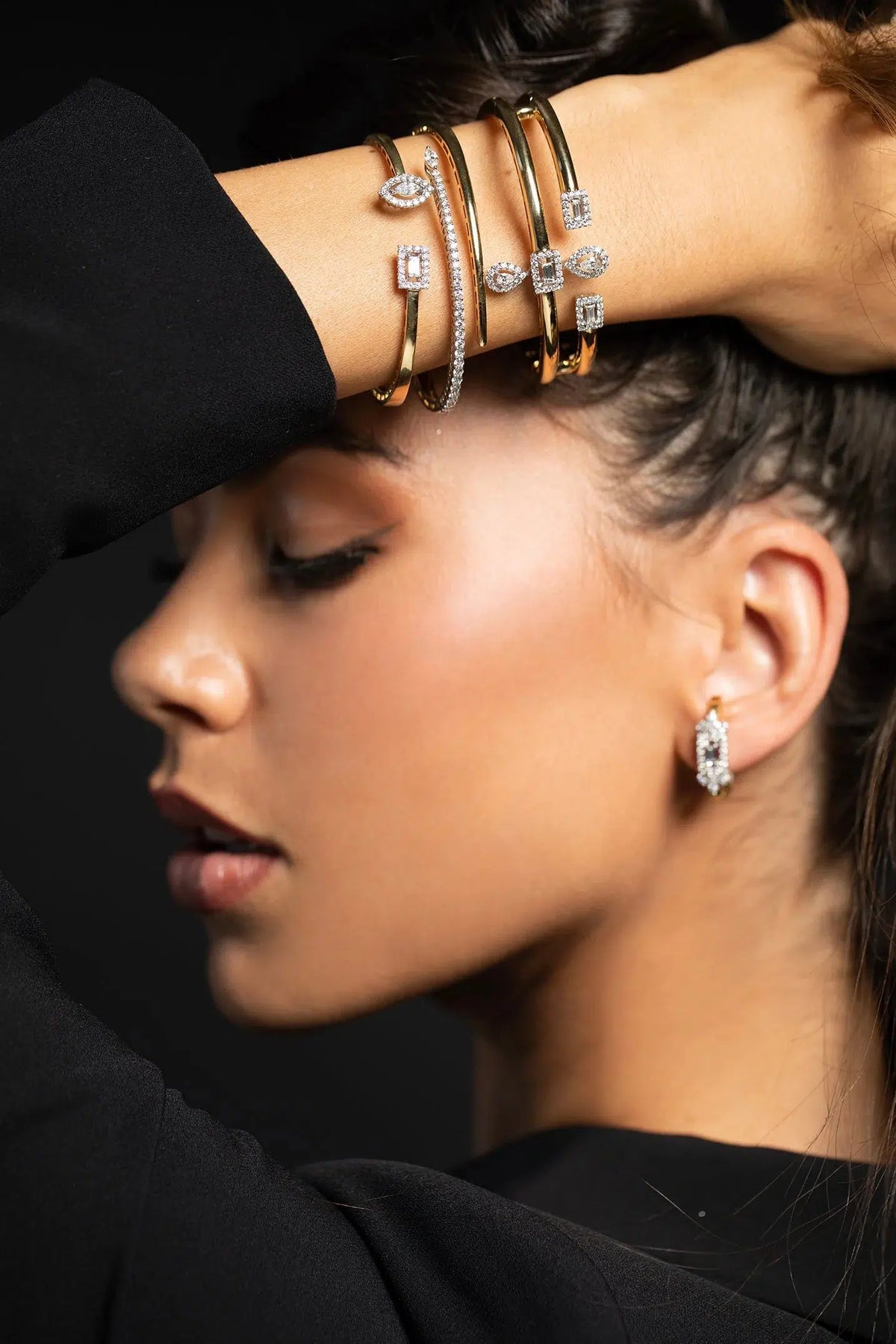 YEPREM JEWELLERY-Diamond Bypass Bracelet-YELLOW GOLD