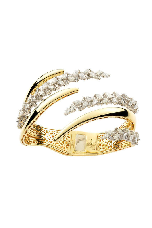 Diamond Open Wrap Cuff Bracelet-YELLOW GOLD-JEWELRYFINE JEWELBRACELET O-YEPREM
