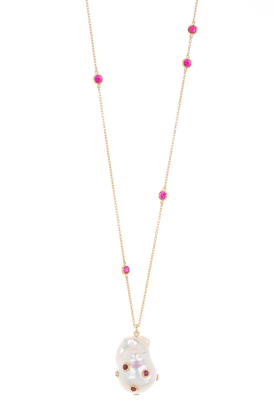 YI COLLECTION-Ruby Baroque Pearl Necklace-YELLOW GOLD