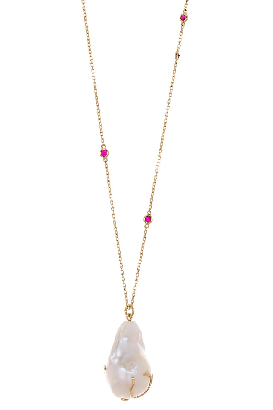 YI COLLECTION-Ruby Pearl Kintsugi Necklace-YELLOW GOLD