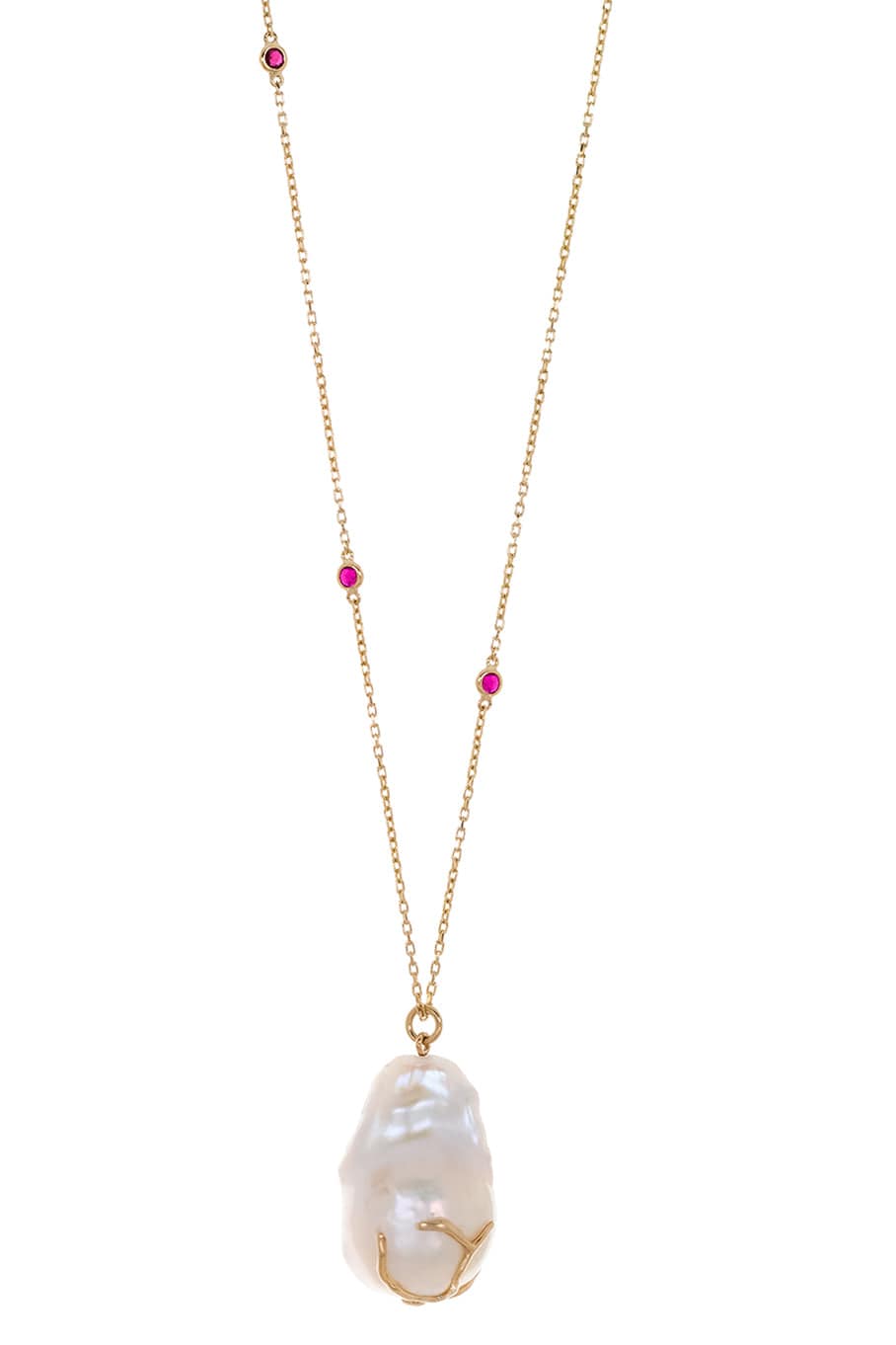 YI COLLECTION-Ruby Pearl Kintsugi Necklace-YELLOW GOLD