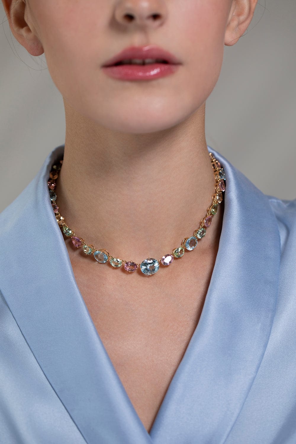 YI COLLECTION-Tourmaline and Aquamarine Macaroon Necklace-YELLOW GOLD