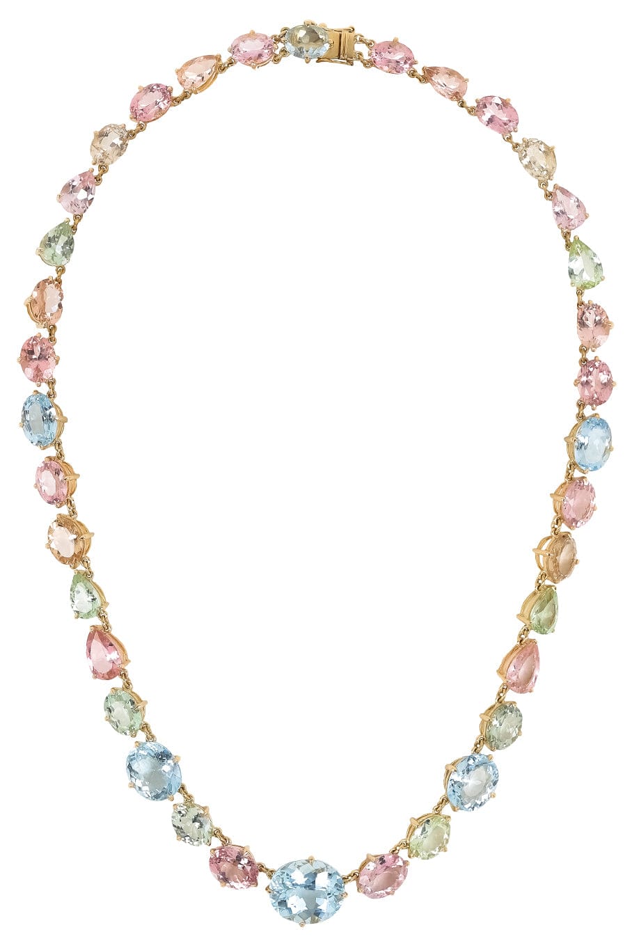 YI COLLECTION-Tourmaline and Aquamarine Macaroon Necklace-YELLOW GOLD