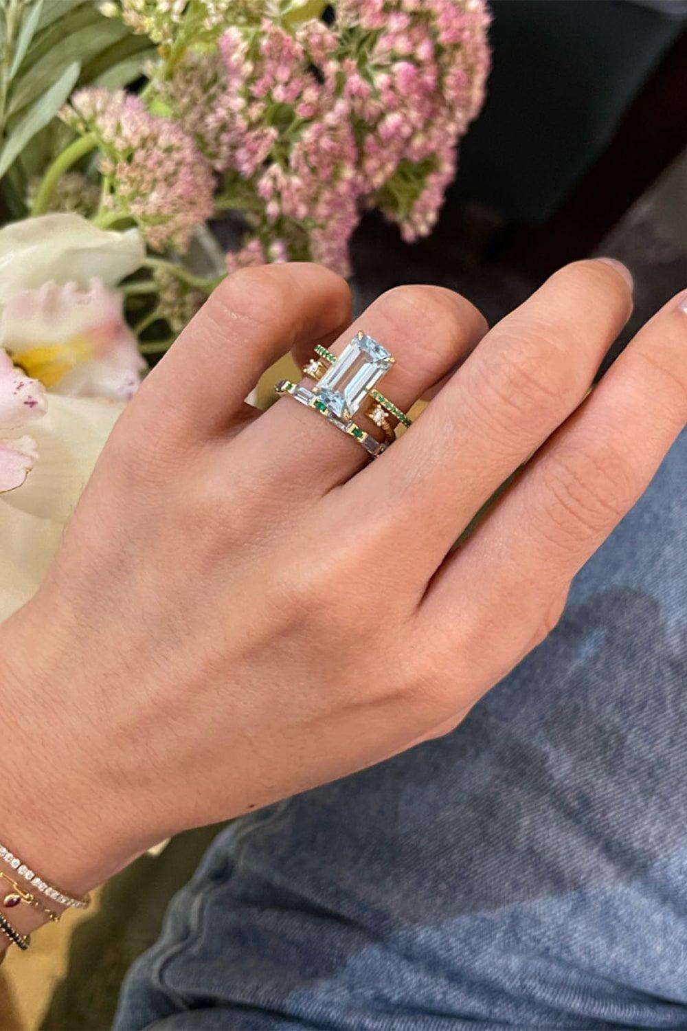 YI COLLECTION-Aquamarine and Emerald Spring Ring-