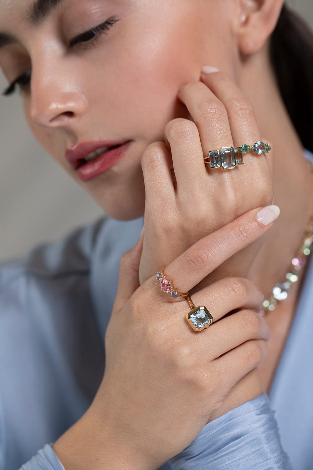 YI COLLECTION-Aquamarine and Apatite Macaroon Ring-YELLOW GOLD