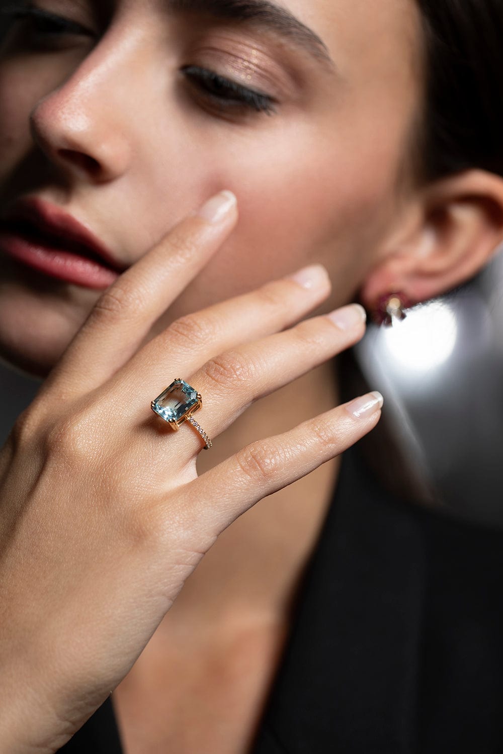 YI COLLECTION-Aquamarine and White Diamond Ring-YELLOW GOLD