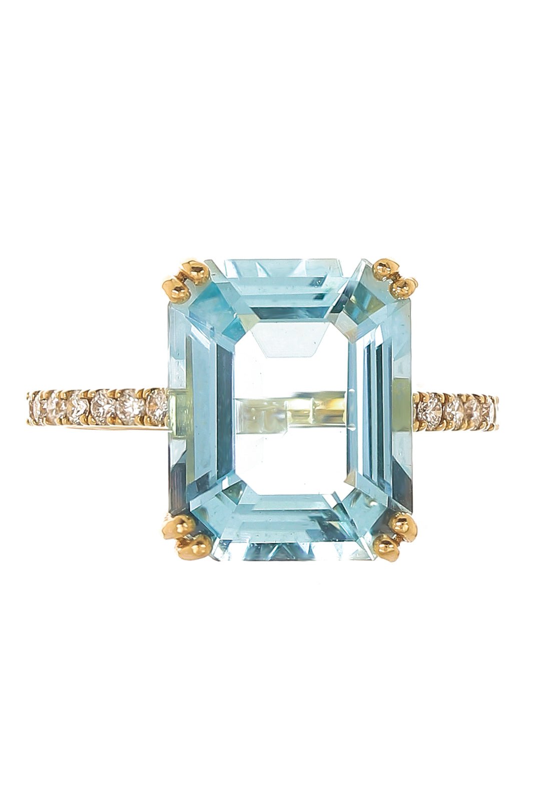 YI COLLECTION-Aquamarine and White Diamond Ring-YELLOW GOLD