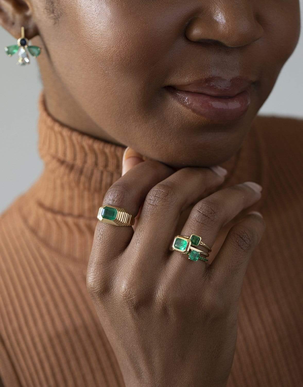 YI COLLECTION-Emerald Petite Spring Ring-YELLOW GOLD