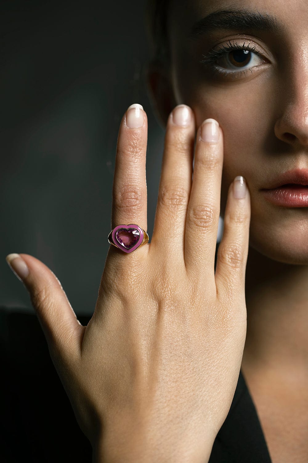 YI COLLECTION-Tourmaline and Heart Enamel Ring-YELLOW GOLD