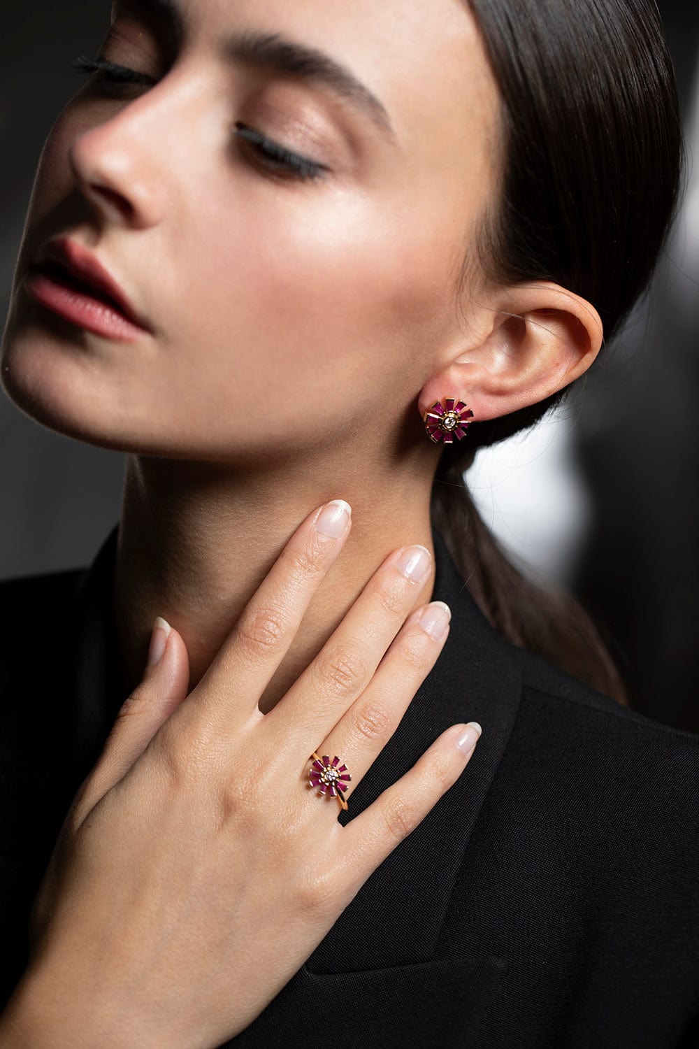 YI COLLECTION-Ruby and Diamond Daisy Ring-YELLOW GOLD